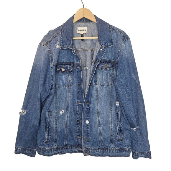 Black Label Blue Distressed Pocket Casual Pocket‎ Denim Jacket Size 1XL - Picture 1 of 9